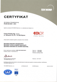 Certyfikat Jakości ISO 9001:2015